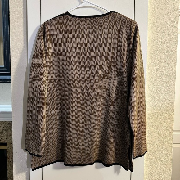 Exclusively Misook Knit Full Zip Cardigan and Tapered Pant Set Brown Black SM - Picture 6 of 10